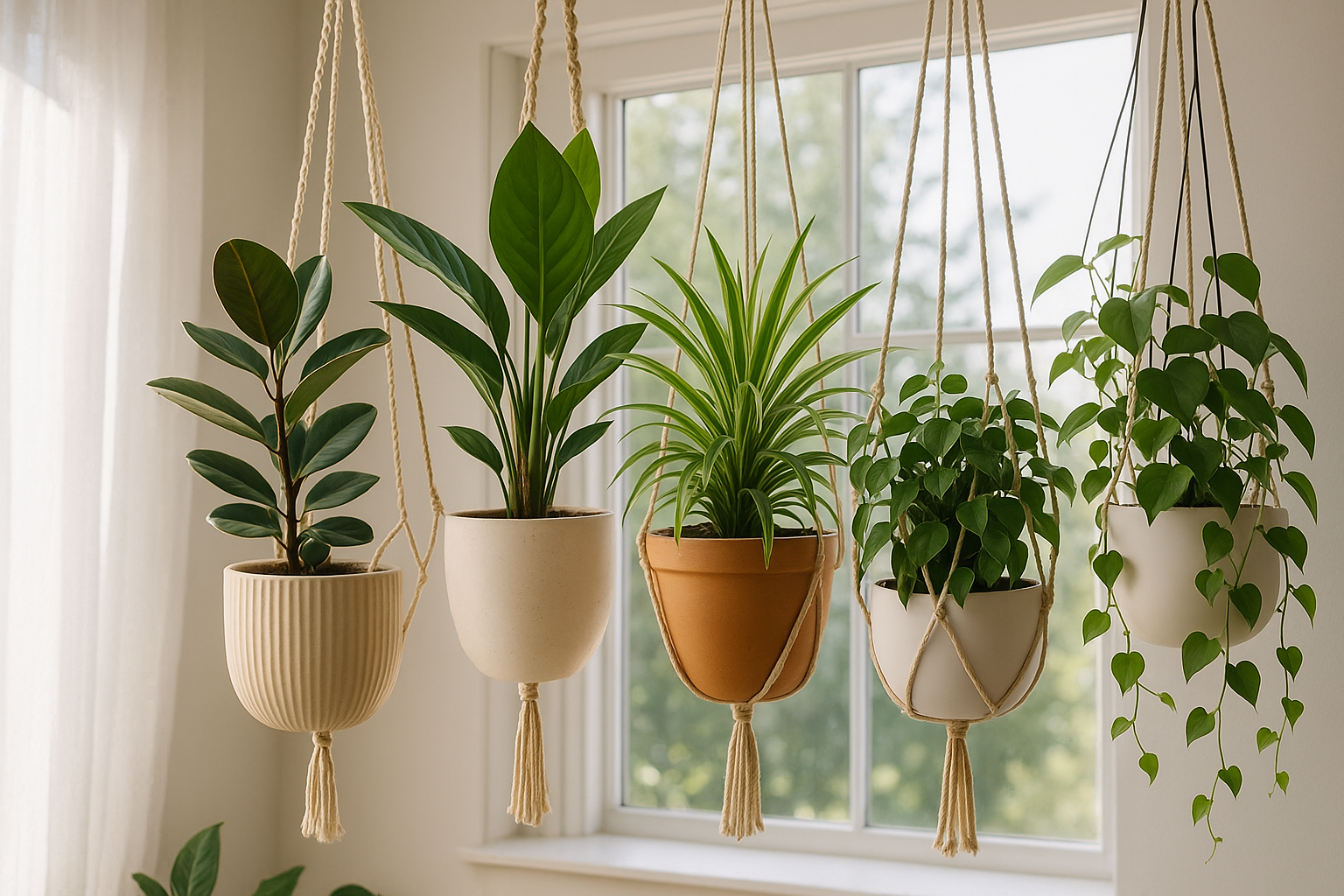 Room with plants complementing the color scheme