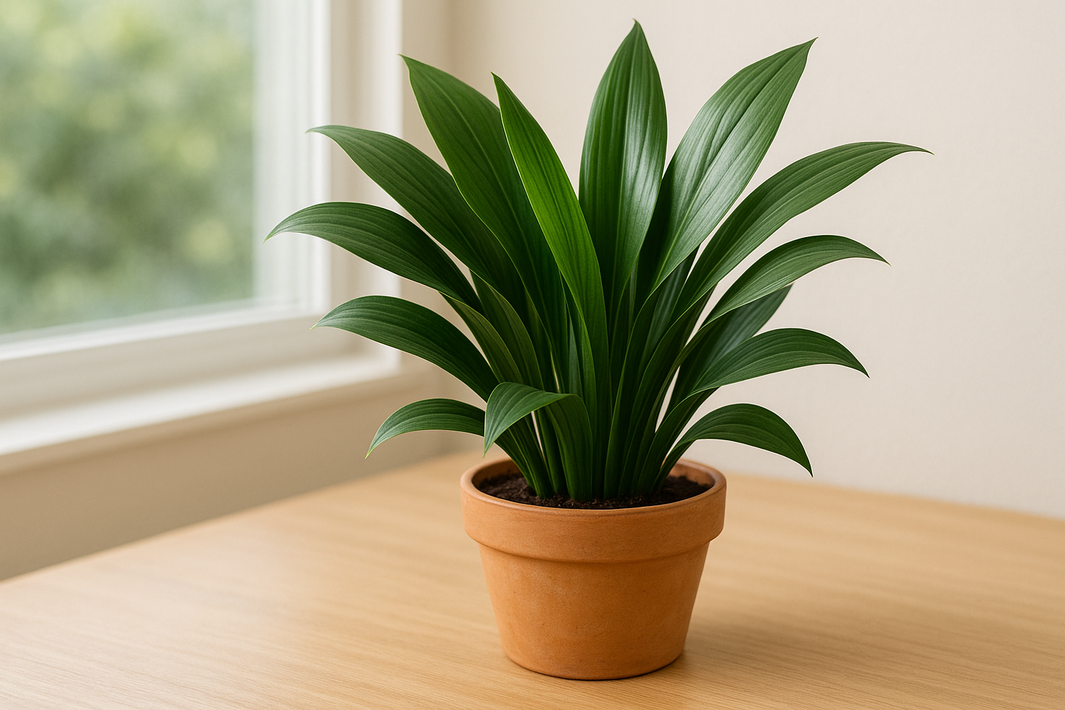 Snake plant with tall, upright variegated leaves