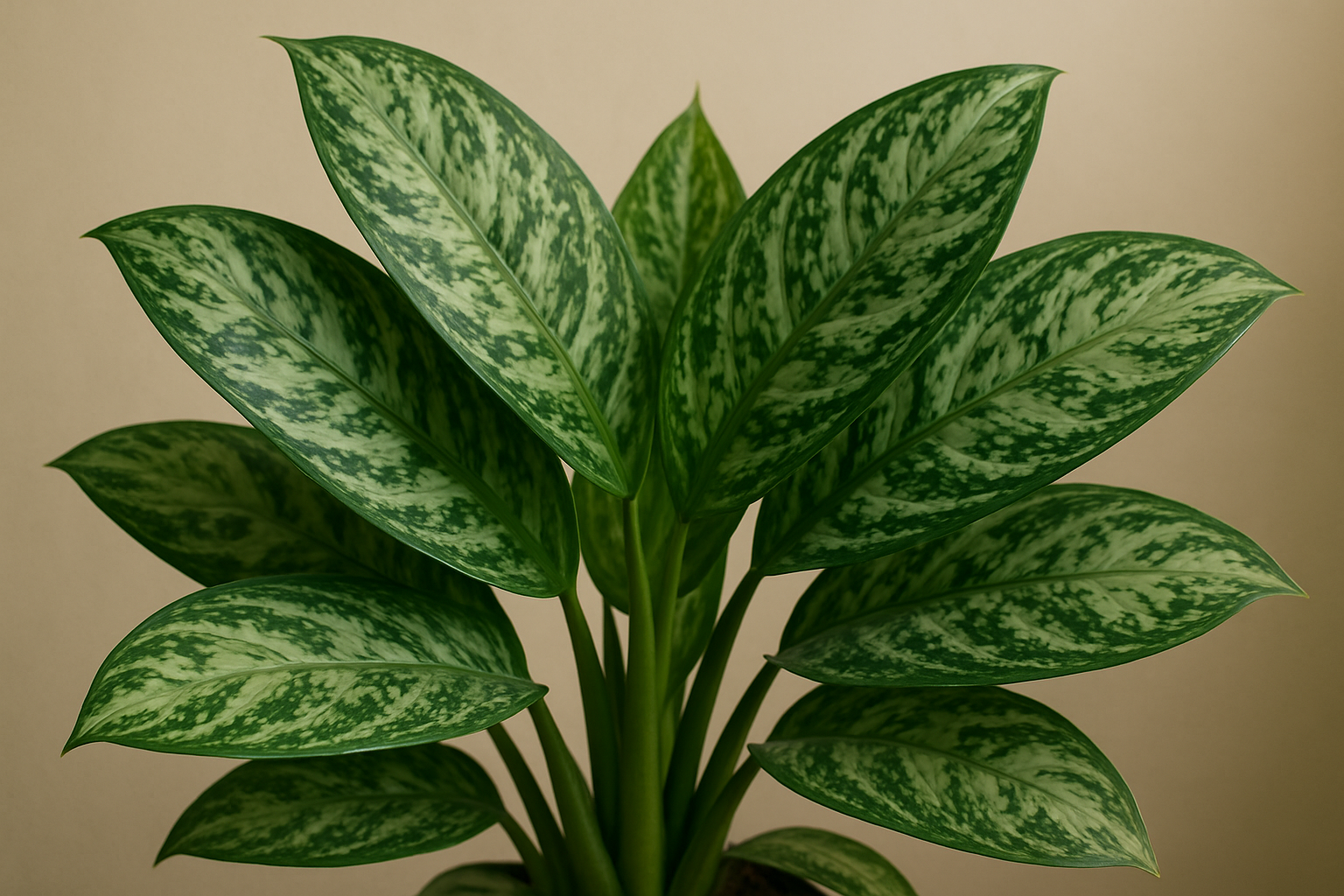 Chinese evergreen plant with patterned leaves