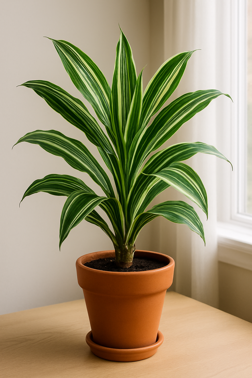 Dracaena plant with striped leaves