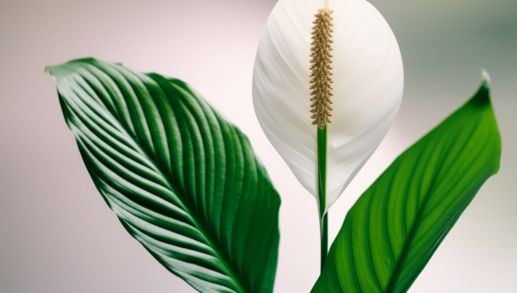 Peace lily with white flower spathes