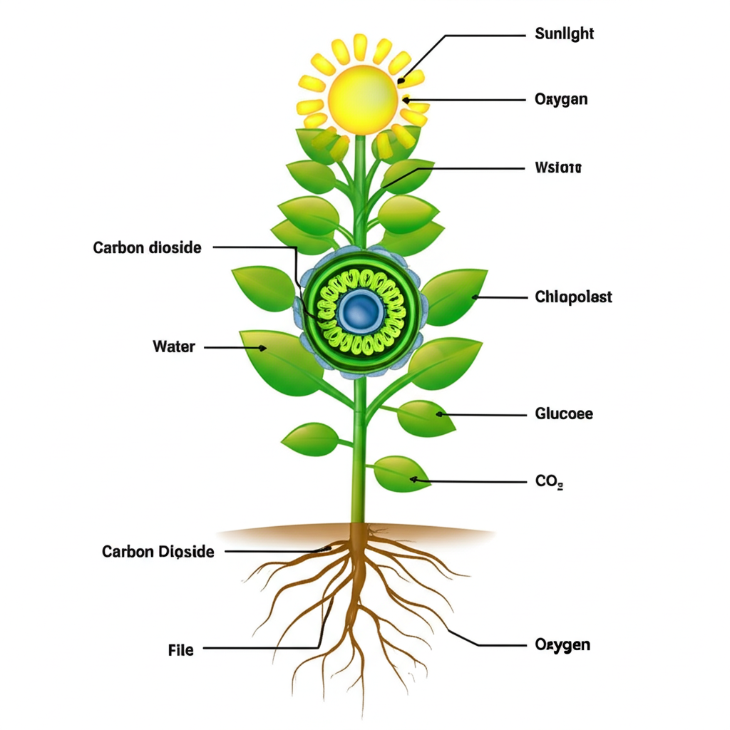 Diagram showing the photosynthesis process in plants