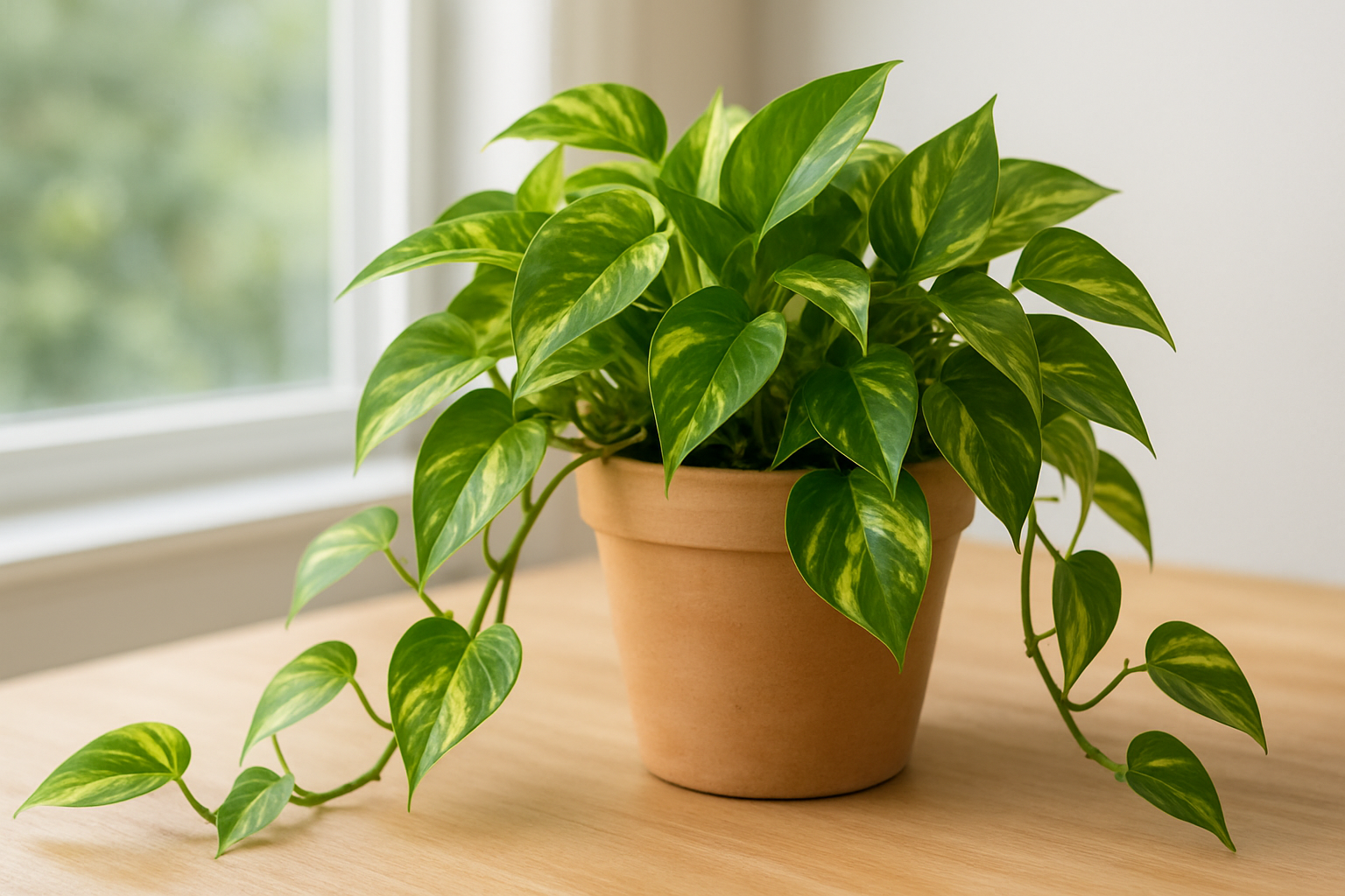 Snake plant with tall, upright variegated leaves
